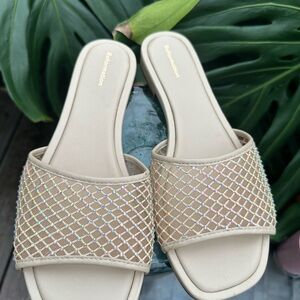 Reformation Tan Sparkle Slide Sandals